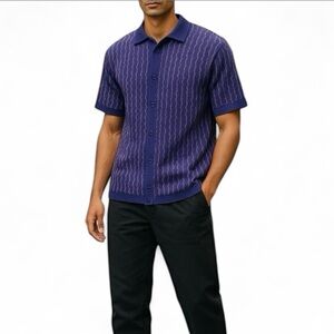 Coney Island Picnic Knit Purple Pink Button Up SS Collared Polo Sweater preppy